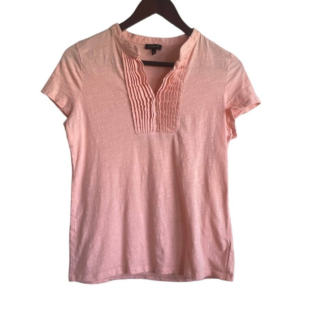 Talbots Women Top M Peach Pleated‎ Cotton Blouse Spring Vacation Coastal Chic